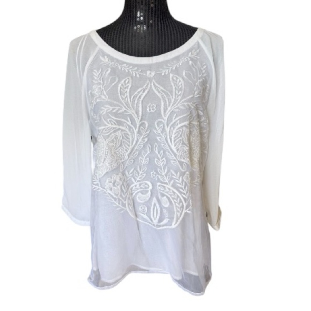H&M White Embroidered Sheer Women's Top